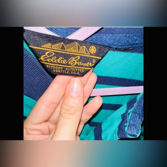 Eddie Bauer Green & Dark Blue Stripe Polo Shirt Men's Size Short‎ Sleeve, XL - Picture 2 of 3
